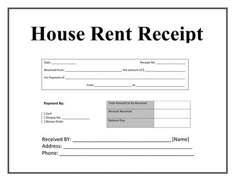 rent receipt template   documents   word  excel