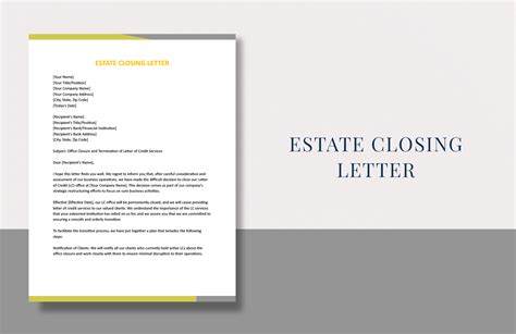 estate closing letter  word google docs pages  templatenet
