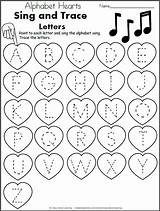 Trace Hearts Alphabet Worksheet Valentine Valentines Worksheets Madebyteachers Sing Preschool Heart Letters Learning Letter Kindergarten Printables Math Choose Board School sketch template