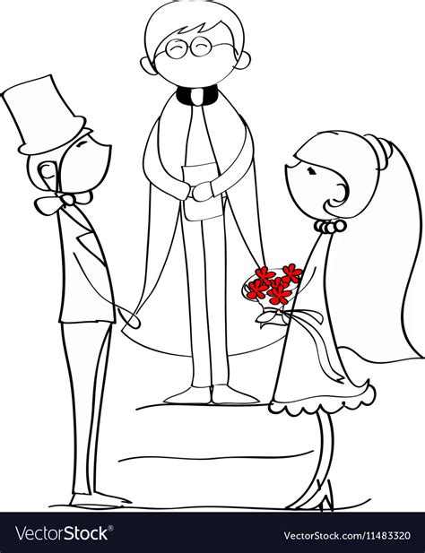 Cute Couple Getting Married Drawing Royalty Free Vector