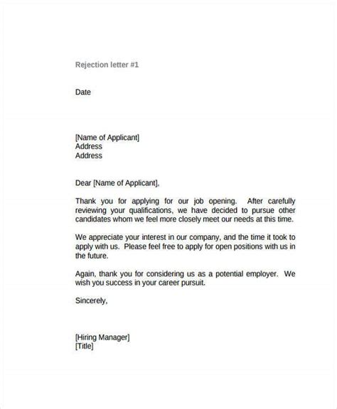polite rejection letter  sample  format