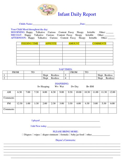 baby daily sheet infant daily report    baby