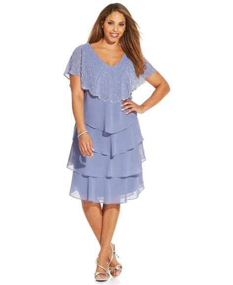 patra plus size embellished tiered chiffon dress in blue lyst