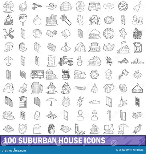 suburban house icons set outline style stock vector illustration