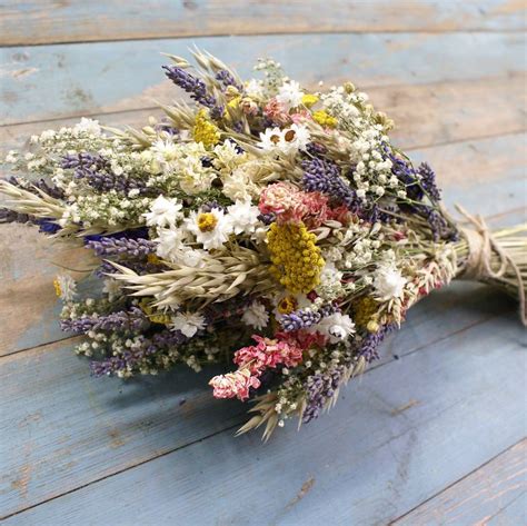 festival meadow dried flower wedding bouquet   artisan dried flower company