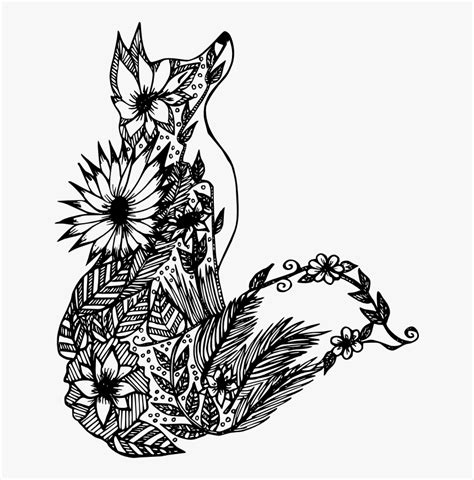 mandala personal  fox flowers fox design coloring pages hd png