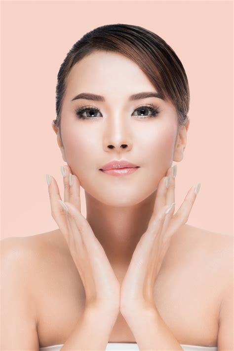 Beautiful Asian Girl Touching Her Face Perfect Fresh Skin