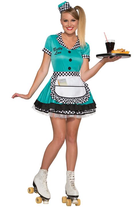 1950 s betty lou adult waitress diner costume m l ebay