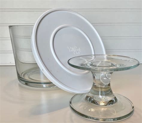 vintage pampered chef glass trifle bowl with stand and lid in etsy
