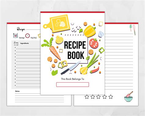 blank recipe book printable template blank pages sheet etsy