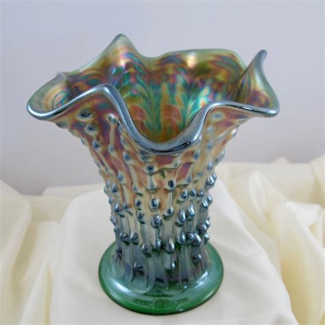 Antique Fenton Green April Showers Carnival Glass Squat