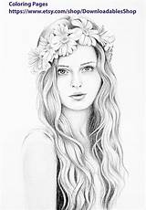 Coloring Pages Adult Girl Drawings Books Colouring Fairy Drawing Cute Beautiful Grayscale Sketches Animal Simple Printable Color Adults Dark Book sketch template
