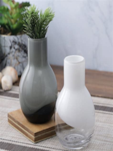 Buy Tayhaa Set Of 2 Grey And White Glass Flower Vases Vases For Unisex