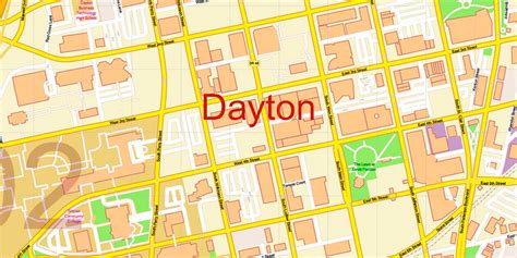 Dayton Springfield Ohio Us Pdf Map Vector Exact City Plan