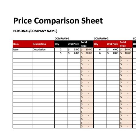 price list templates price sheet templates templatelab