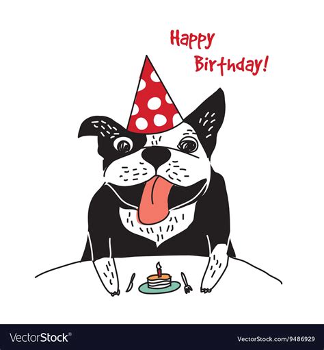dog french bulldog happy birthday cake greeting vector image