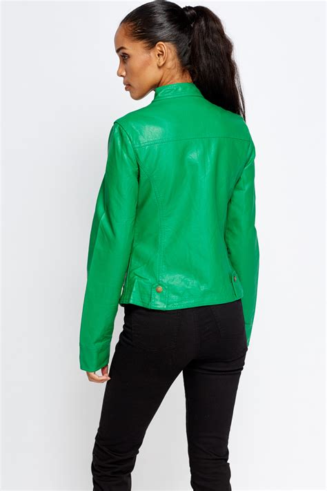 green faux leather jacket
