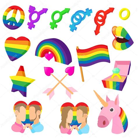 Iconos Homosexuales Ambientados En Estilo De Dibujos Animados Vector