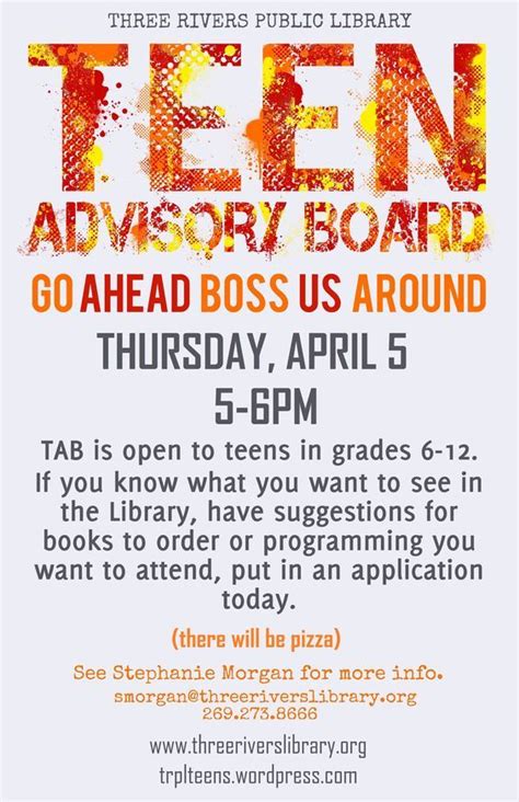 get ready for the teen advisory board tab 9th 12th