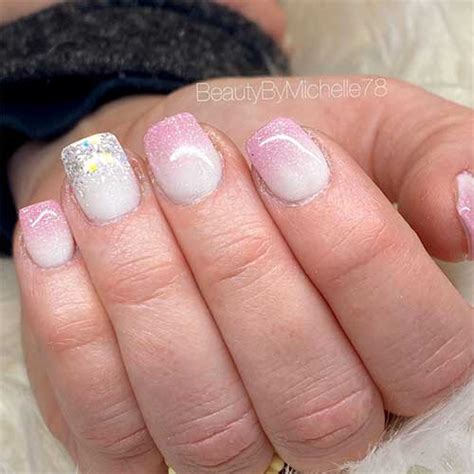 pink  white ombre nails short ideas