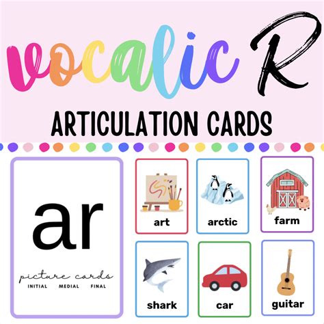 ar vocalic  articulation picture cards initial medial final word