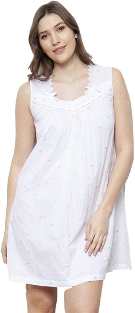 ladies nightdress white sleeveless 100 cotton lawn womens short