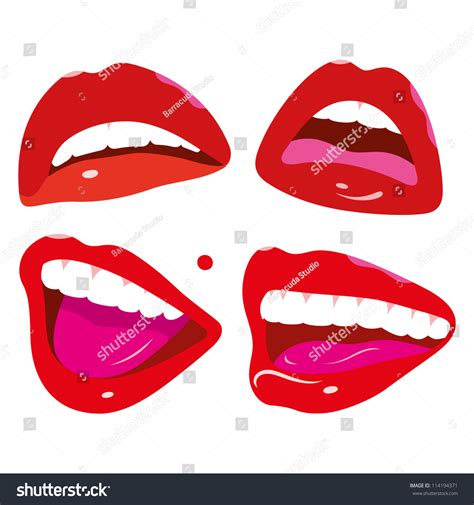 Pop Art Feminine Mouth Lips Set Stock Vector