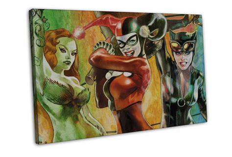 harley quinn poison ivy cat woman image 20x16 framed canvas print