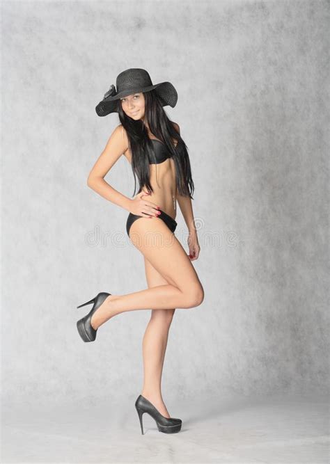 brunette in black bikini stock image image of figure