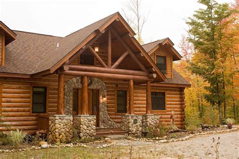 log home  stone  wood accents