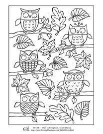 owl themed coloring page  leaves  acorns   bottom
