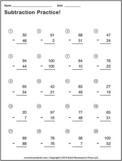 double digit subtraction worksheets  students  teachers