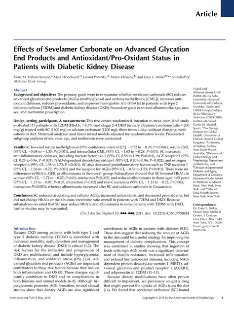 Pdf Effects Of Sevelamer Carbonate On Advanced Glycation End Products