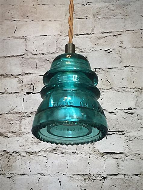 Led Insulator Pendant Light Blue Green Hemingray Glass Etsy