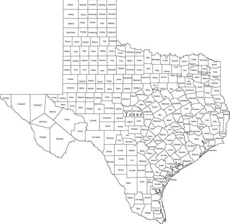 black white texas digital map  counties