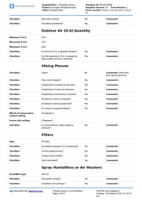 hvac checklist printable