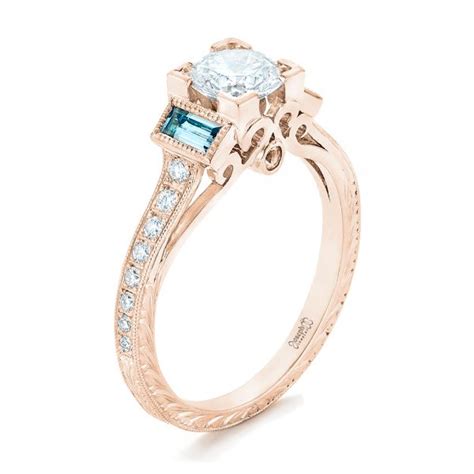 18k Rose Gold Custom Aquamarine And Diamond Engagement Ring 102862