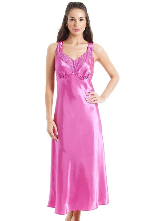 Luxury Long Pink Lace Satin Chemise Sexy Satin Dress Night Gown