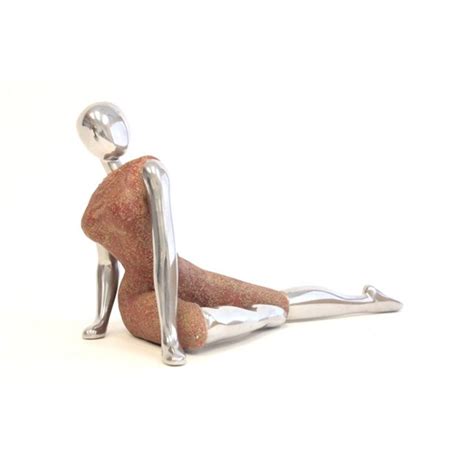 bronze nude sculpture and 2 chrome and ceramic figures