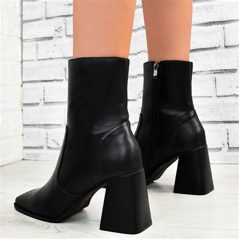 womens flared heel ankle boots square toe designer winter boots selma size  ebay