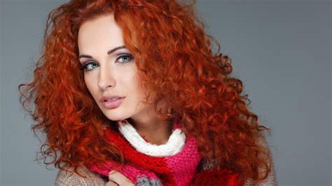women model redhead long hair looking at viewer open
