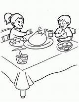 Coloring Thanksgiving Pages Feast Kids Library Clipart Eating Table People sketch template