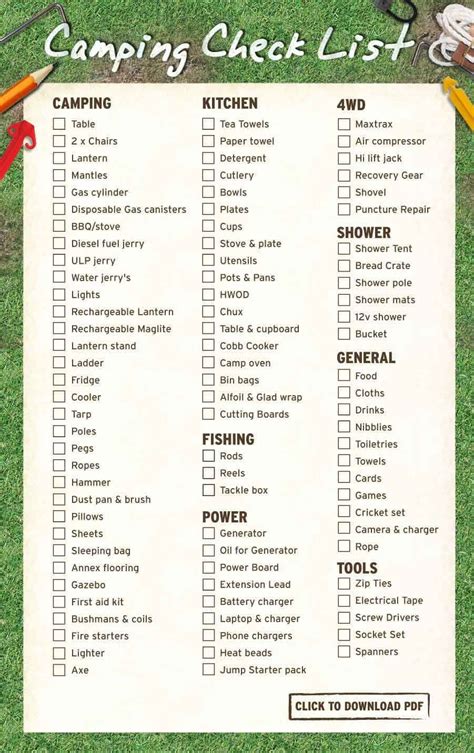 thesecamping checklist bcf camping