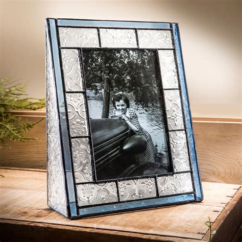 Stained Glass Picture Frame Blue Trims Clear Vintage Home