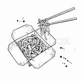 Wok Drawing Chopsticks Epine Noodles Drawn sketch template