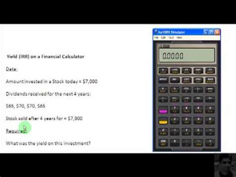 yield irr   investment  financial calculator youtube
