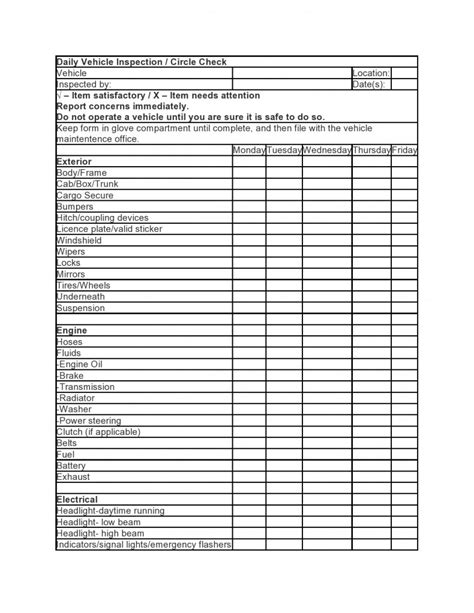 vehicle checklist template word