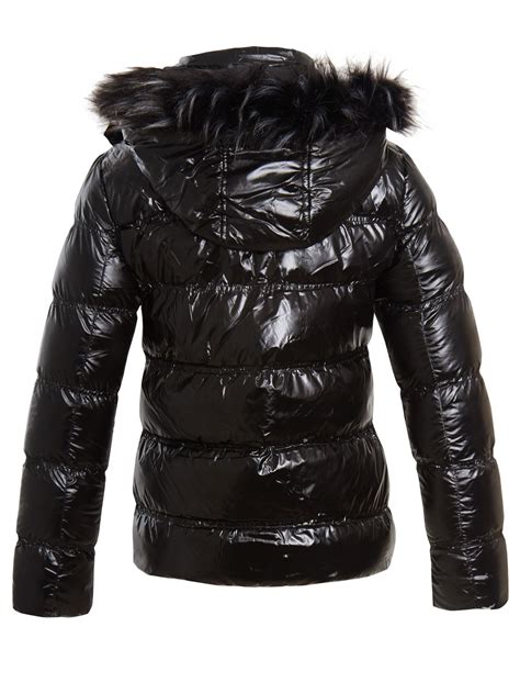 womens puffer jacket wet look bubble faux fur coat size 10 8 12 14 16