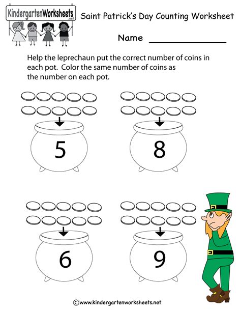 kindergarten saint patricks day counting worksheet printable teaching