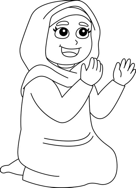 ramadan muslim girl praying isolated coloring page  vector art